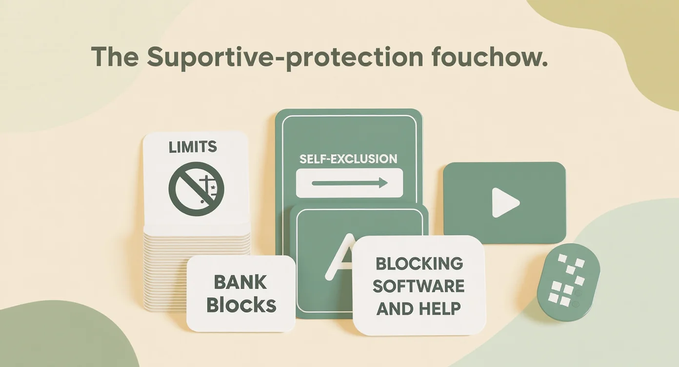 Layered gambling support tools including limits, bank blocks, self-exclusion and help services
