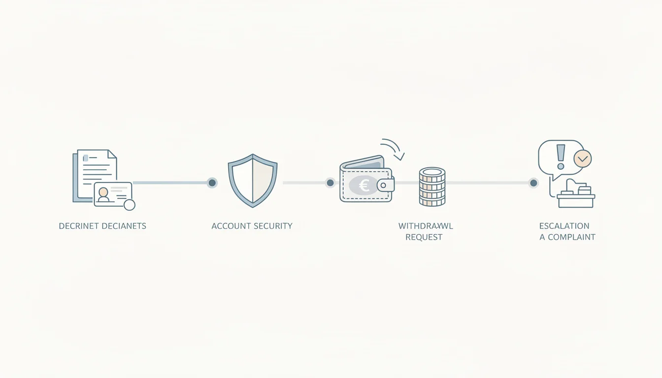 Decision path for gambling ID checks, withdrawals, balances and complaints